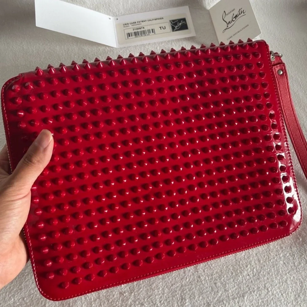 Christian Louboutin Red patent cris spiked leather Pouch for I pad or much more! - Picture 2 of 14